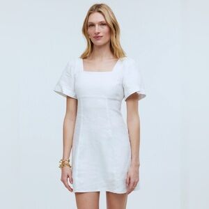 Madewell women's Square-Neck Mini Dress in 100% Linen eyelet white 10